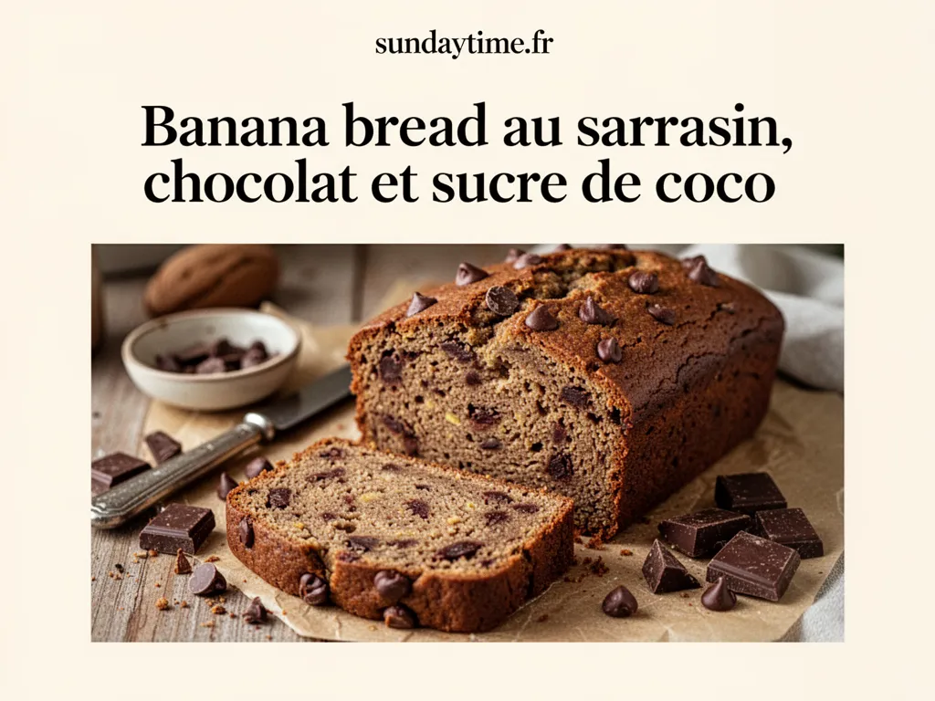 Banana bread au sarrasin, chocolat et sucre de coco