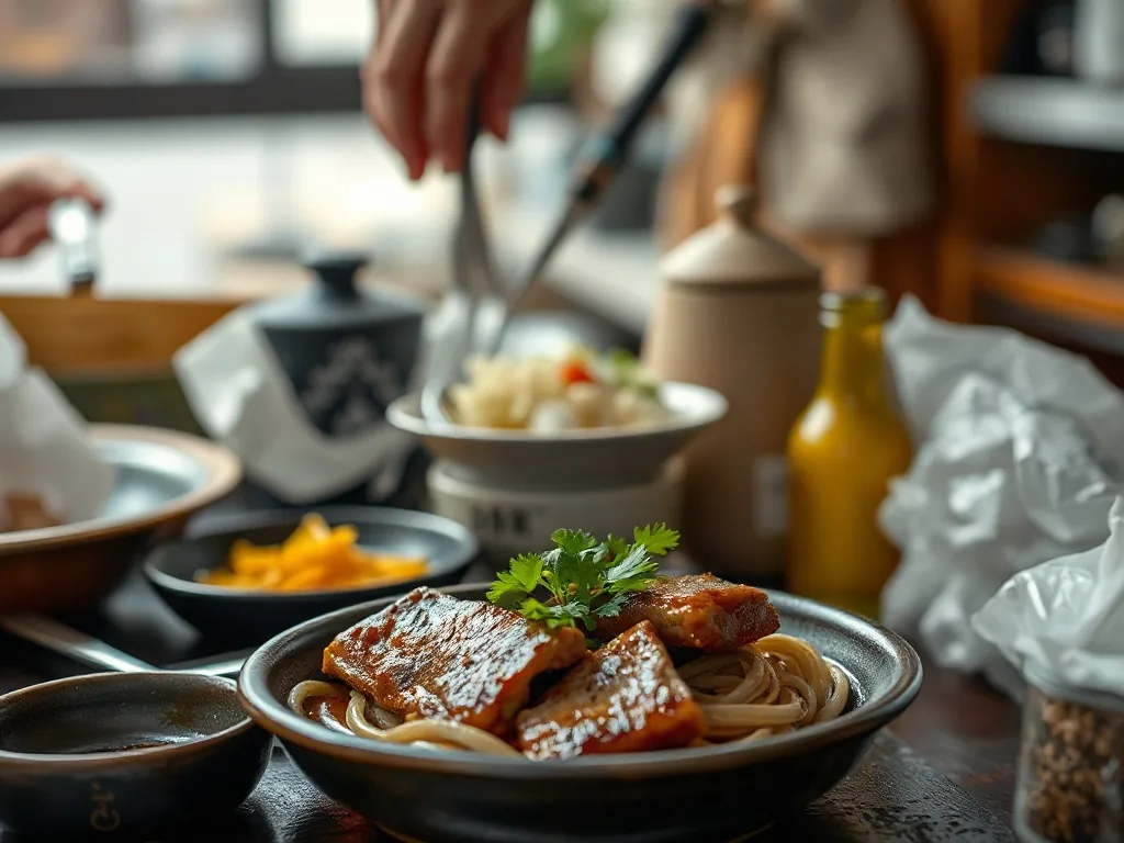 Lamelles de bœuf teriyaki brillantes dans un wok, parsemées de graines de sésame et de ciboulette fraîche
