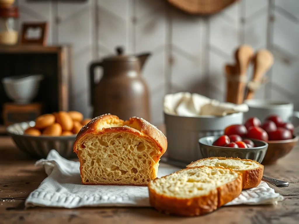 Brioche mousseline dorée démoulée d’un moule à cake Tupperware ultra pro, posée sur une grille avec une tasse de café fumante en arrière-plan sur une table en bois.