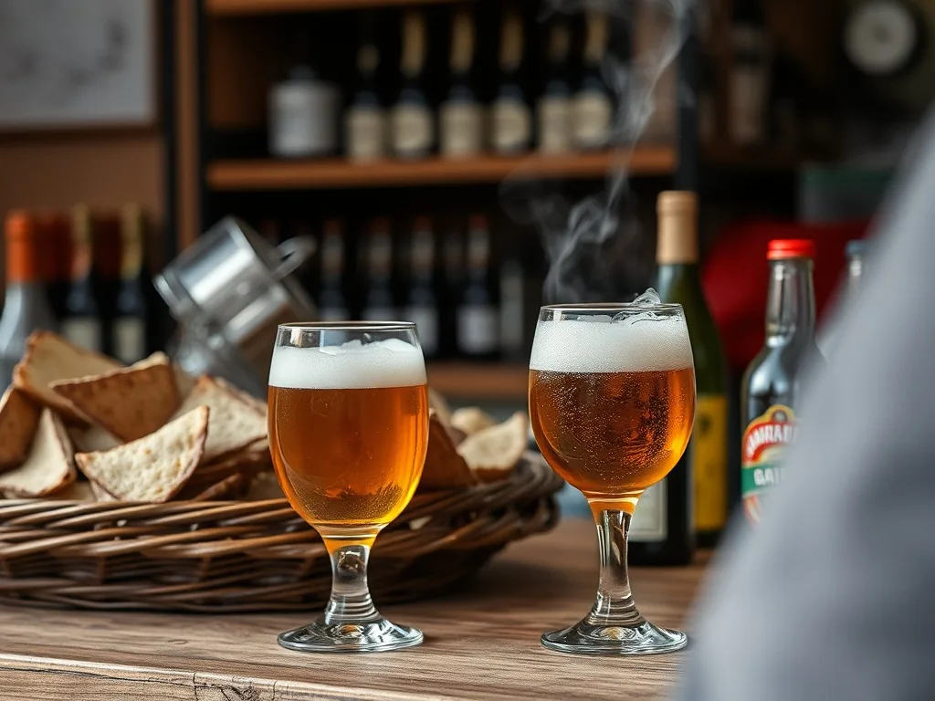 Cocotte en fonte remplie d'une carbonade de sanglier à la bière, sauce brune épaisse, morceaux de viande et oignons fondants, un verre de bière ambrée à côté