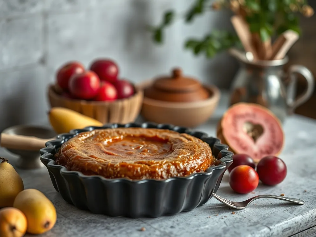 Charlotte aux poires démoulée sur un plat, crème bavaroise bien visible, biscuits cuillère imbibés, morceaux de poires fondantes à l'intérieur