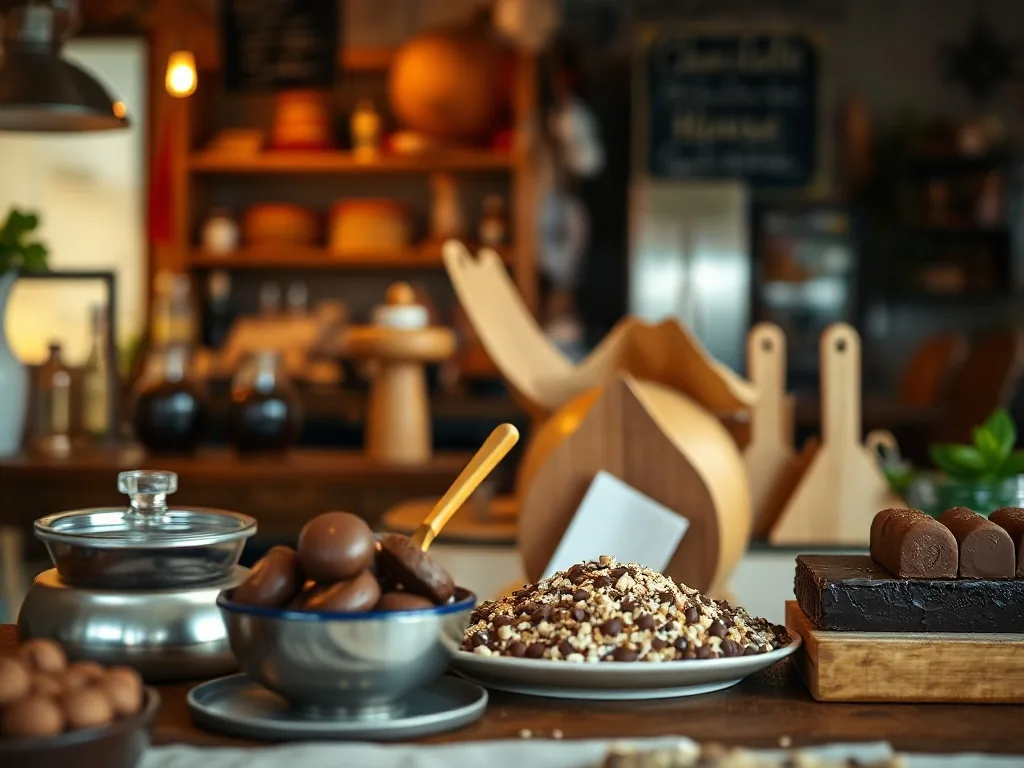 Tablette de chocolat maison démoulée, surface brillante, quelques éclats de fèves de cacao à côté
