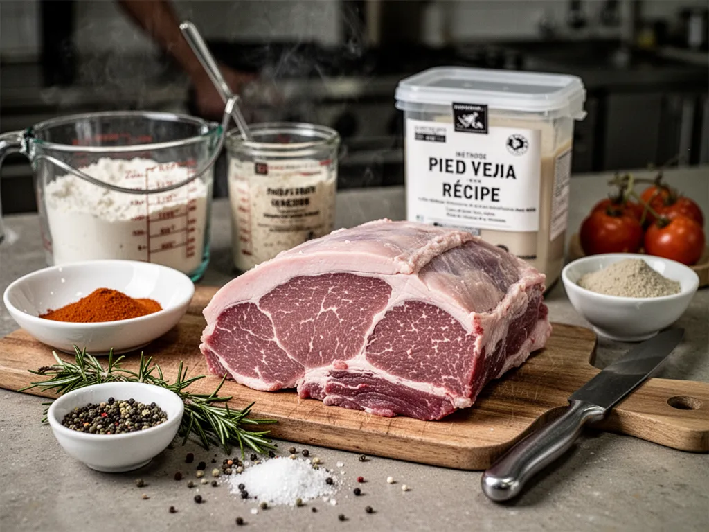 Pieds de veau cuits dans un bouillon clair avec légumes, herbes et sauce servie à part