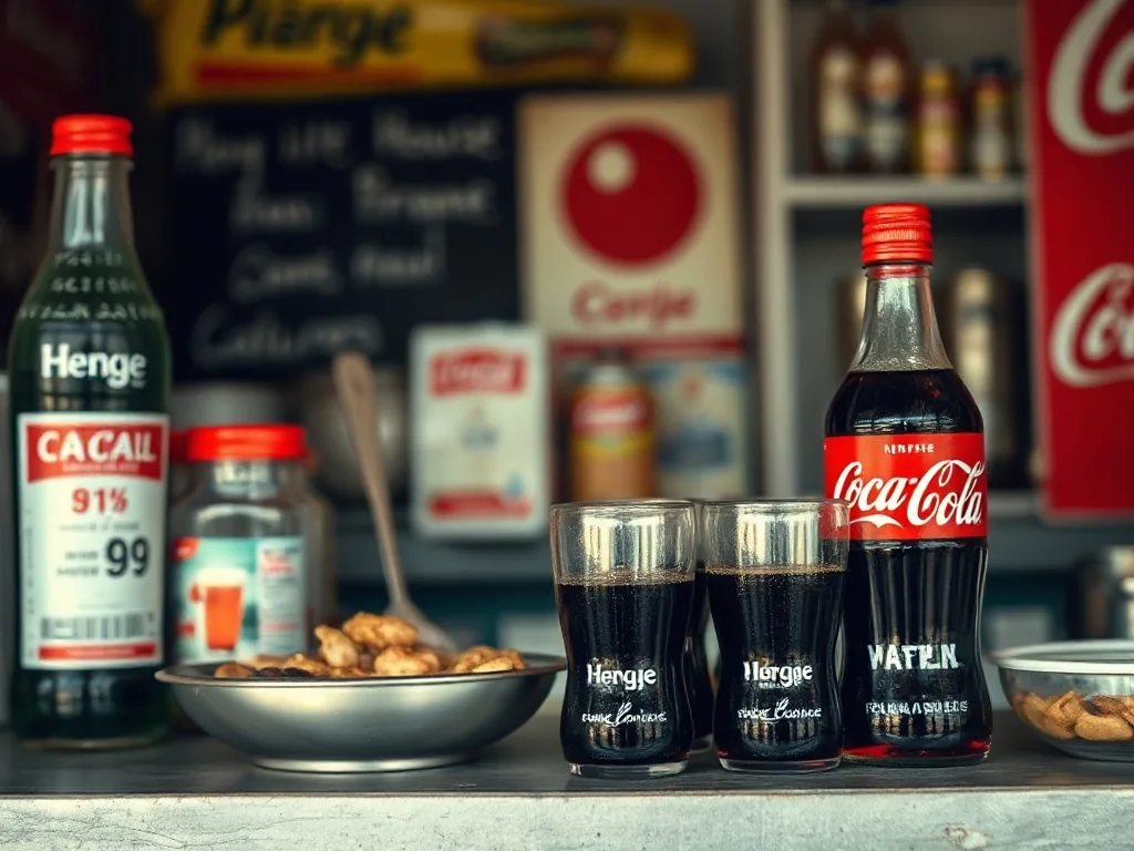 Un verre rempli de coca maison, avec des glaçons et une rondelle de citron, posé à côté d’une bouteille de soda et d’une casserole de sirop caramel fumant